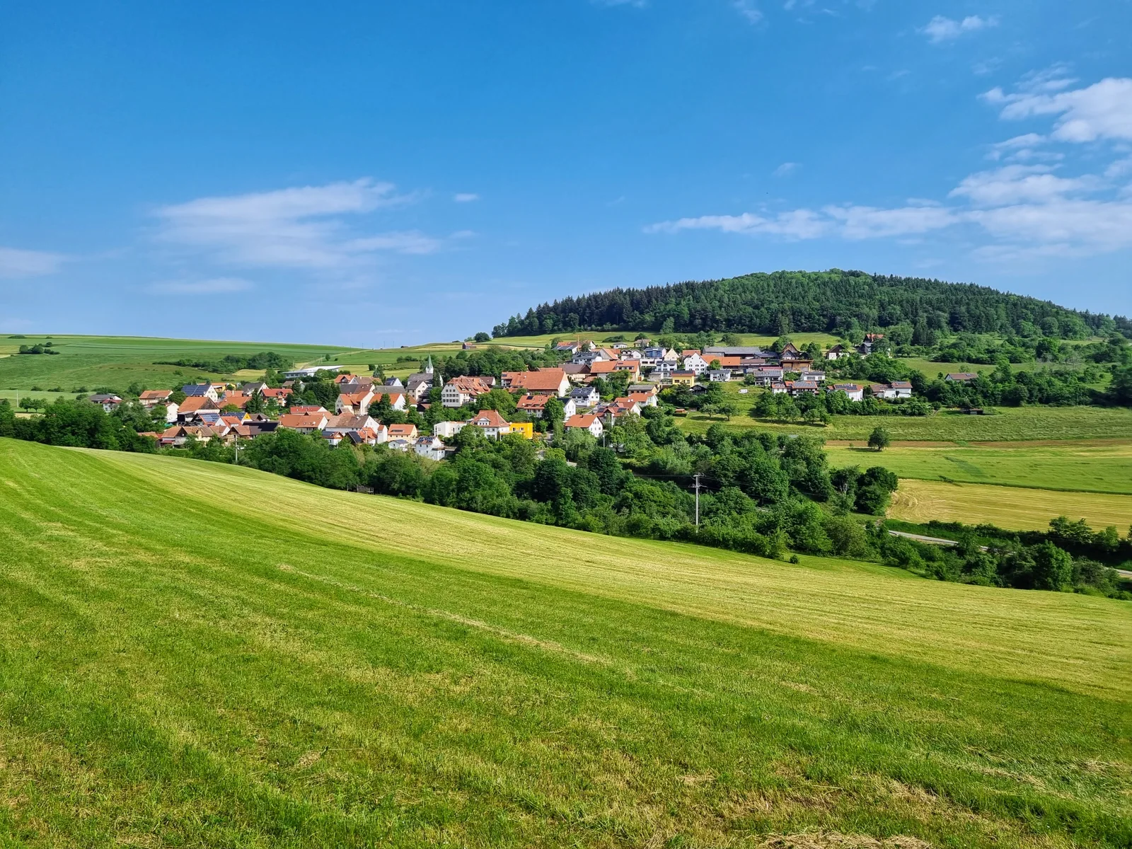 Blick vom Stettener Panoramaweg auf Stetten im Hegau
