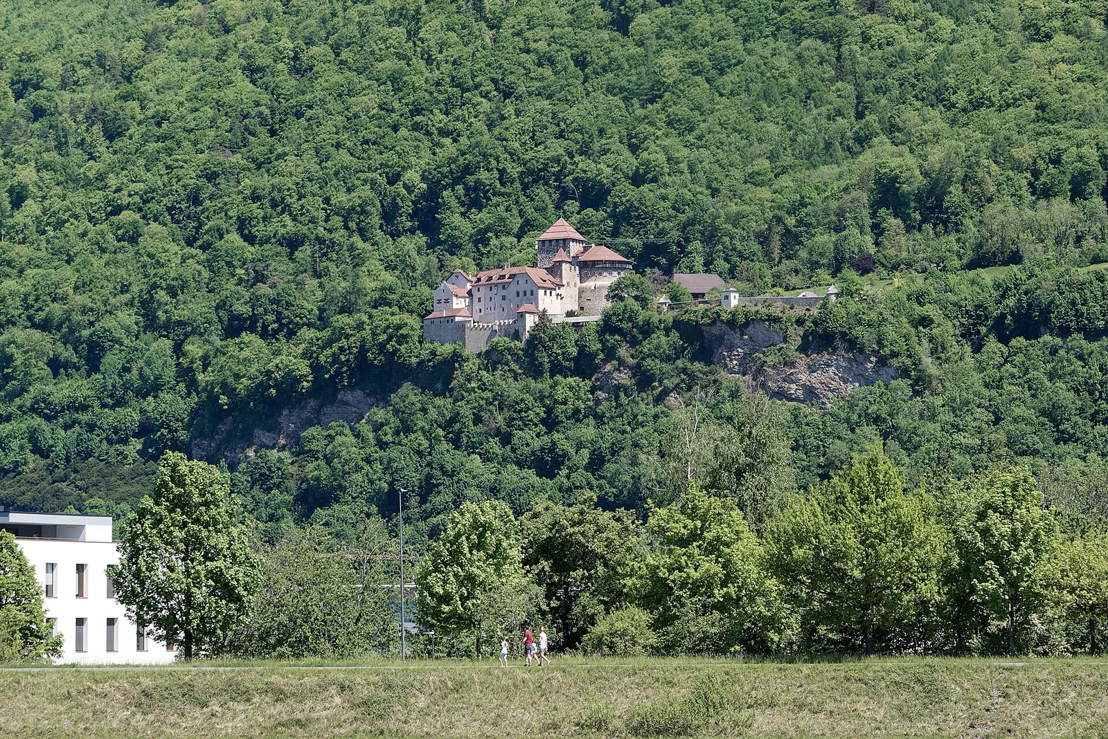 Schloss Vaduz auf grüner Anhöhe über dem Ort Vaduz in Liechtenstein