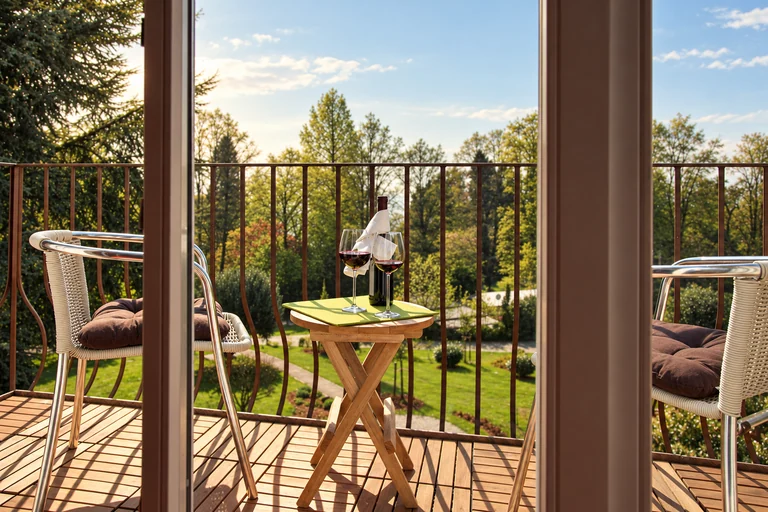 Blick auf den Balkon im Hotel Lindenallee
