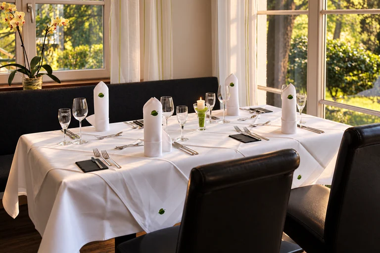 Gedeckter Tisch am Fenster im Hotel Lindenallee